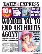 Daily Express Newspaper Front Page (UK) for 6 May 2013