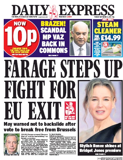 Daily Express Newspaper Front Page (UK) for 6 September 2016