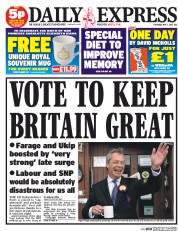 Daily Express (UK) Newspaper Front Page for 7 May 2015