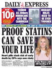 Daily Express (UK) Newspaper Front Page for 7 September 2017