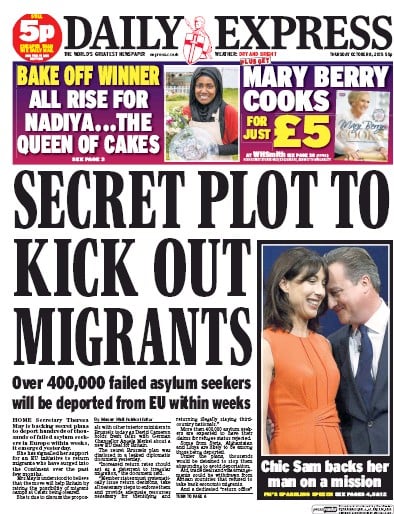 Daily Express Newspaper Front Page (UK) for 8 October 2015