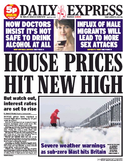 Daily Express Newspaper Front Page (UK) for 8 January 2016