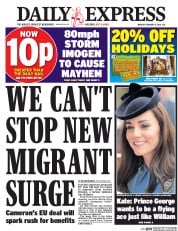 Daily Express (UK) Newspaper Front Page for 8 February 2016