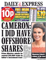 Daily Express (UK) Newspaper Front Page for 8 April 2016