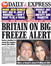 Daily Express (UK) Newspaper Front Page for 9 December 2014