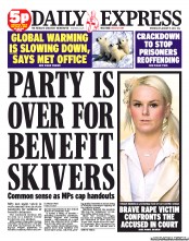 Daily Express (UK) Newspaper Front Page for 9 January 2013