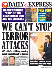 Daily Express Newspaper Front Page (UK) for 9 January 2015