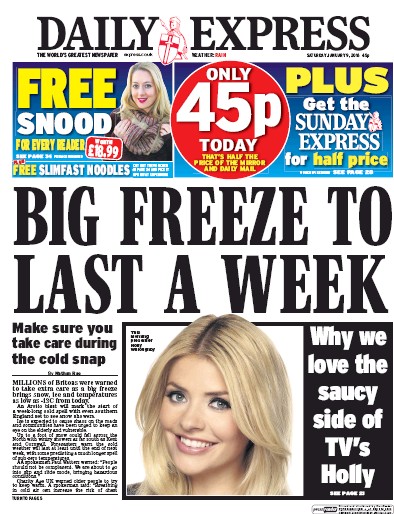 Daily Express Newspaper Front Page (UK) for 9 January 2016