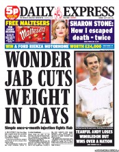 Daily Express Newspaper Front Page (UK) for 9 July 2012