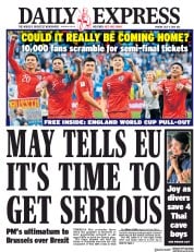 Daily Express (UK) Newspaper Front Page for 9 July 2018