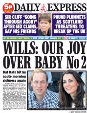 Daily Express (UK) Newspaper Front Page for 9 September 2014