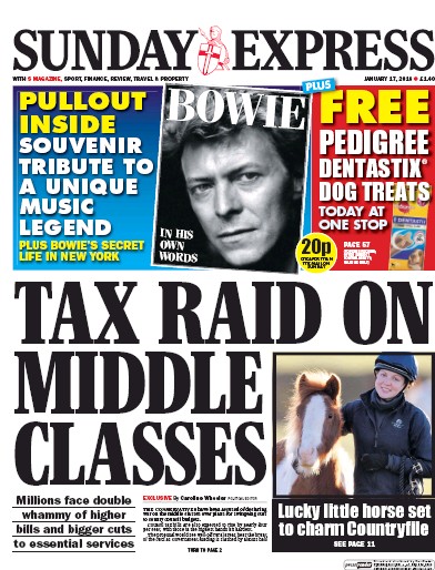 Daily Express Sunday Newspaper Front Page (UK) for 17 January 2016
