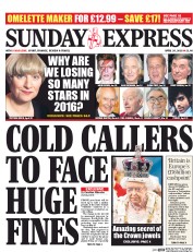 Daily Express Sunday (UK) Newspaper Front Page for 24 April 2016