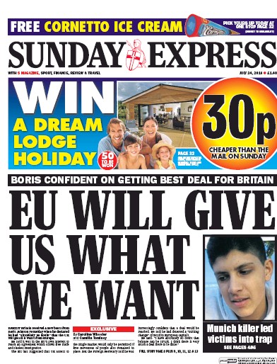 Daily Express Sunday Newspaper Front Page (UK) for 24 July 2016