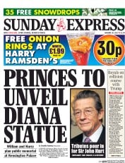 Daily Express Sunday (UK) Newspaper Front Page for 29 January 2017