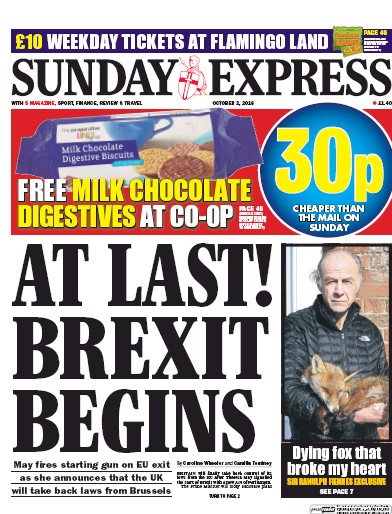 Daily Express Sunday Newspaper Front Page (UK) for 2 October 2016