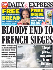 Daily Express Sunday (UK) Newspaper Front Page for 10 January 2015
