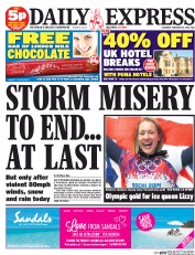 Daily Express Sunday (UK) Newspaper Front Page for 15 February 2014
