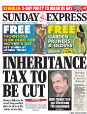 Daily Express Sunday (UK) Newspaper Front Page for 15 March 2015