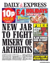 Daily Express Sunday Newspaper Front Page (UK) for 16 February 2013