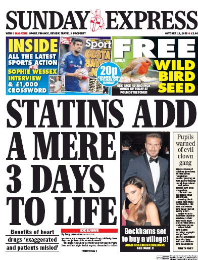 Daily Express Sunday Newspaper Front Page (UK) for 18 October 2015