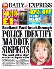 Daily Express Sunday Newspaper Front Page (UK) for 18 May 2013