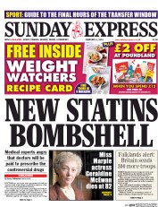 Daily Express Sunday (UK) Newspaper Front Page for 1 February 2015