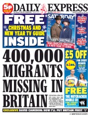Daily Express Sunday (UK) Newspaper Front Page for 20 December 2014