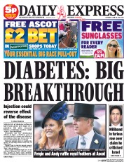 Daily Express Sunday (UK) Newspaper Front Page for 20 June 2015