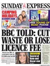 Daily Express Sunday (UK) Newspaper Front Page for 22 February 2015