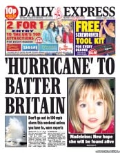 Daily Express Sunday (UK) Newspaper Front Page for 26 October 2013