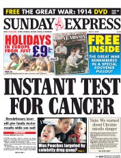 Daily Express Sunday (UK) Newspaper Front Page for 27 July 2014