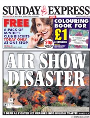 Daily Express Sunday Newspaper Front Page (UK) for 29 August 2015
