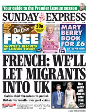 Daily Express Sunday (UK) Newspaper Front Page for 2 August 2015