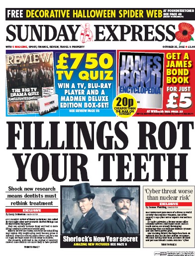 Daily Express Sunday Newspaper Front Page (UK) for 31 October 2015