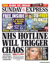 Daily Express Sunday (UK) Newspaper Front Page for 31 March 2013