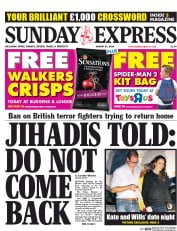 Daily Express Sunday (UK) Newspaper Front Page for 31 August 2014