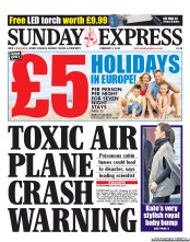 Daily Express Sunday (UK) Newspaper Front Page for 3 February 2013