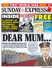 Daily Express Sunday (UK) Newspaper Front Page for 9 November 2014
