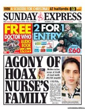 Daily Express Sunday Newspaper Front Page (UK) for 9 December 2012