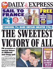 Daily Express Sunday (UK) Newspaper Front Page for 9 May 2015
