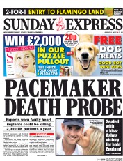 Daily Express Sunday (UK) Newspaper Front Page for 9 August 2015