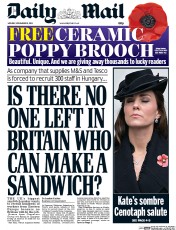 Daily Mail (UK) Newspaper Front Page for 10 November 2014