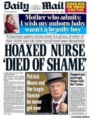 Daily Mail Newspaper Front Page (UK) for 10 December 2012