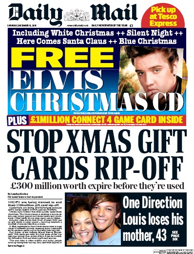 Daily Mail Newspaper Front Page (UK) for 10 December 2016