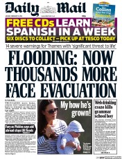 Daily Mail (UK) Newspaper Front Page for 10 February 2014
