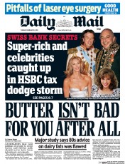 Daily Mail (UK) Newspaper Front Page for 10 February 2015