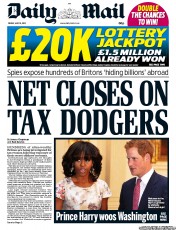 Daily Mail Newspaper Front Page (UK) for 10 May 2013