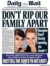 Daily Mail (UK) Newspaper Front Page for 10 September 2014