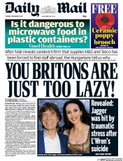 Daily Mail (UK) Newspaper Front Page for 11 November 2014